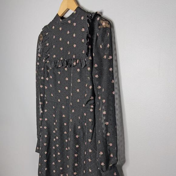 WAYF Black Long Sleeve Ruffle Bib Mini Dress S - Picture 2 of 12